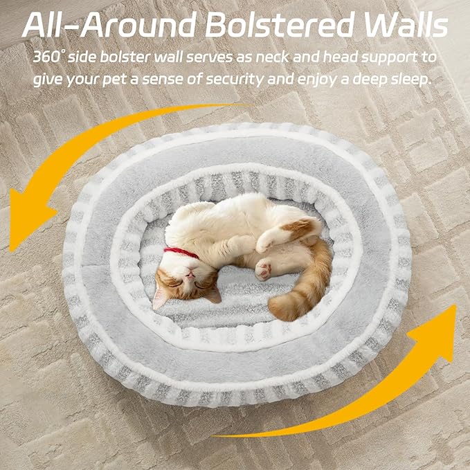 Dog Bed Medium Size Dog, Oval Washable Dogs Bed, Soft Calming Sleeping Cat Bed 25 inches Durable Pet Bed with Anti-Slip Bottom, White
