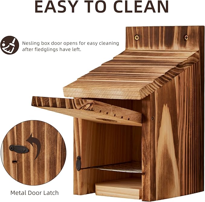 2 Pack Bird Houses for Outside with Metal Predator Guard for Bluebird Wren Swallow Finch-Carbonized Wooden Nesting Boxes for Outdoor Sturdy Bird House,Easy to Clean,No Assembly Needed