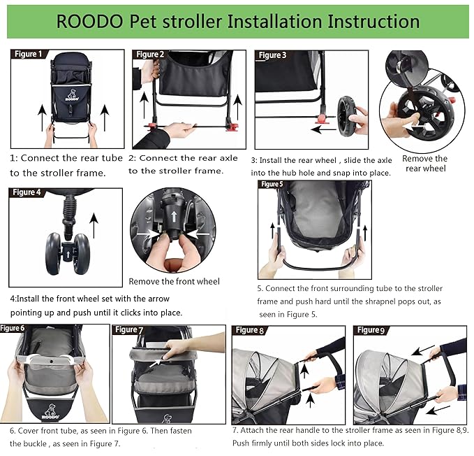 ROODO Escort 3 Wheel Dog Cat Pet Stroller for Small/Medium Dogs Cats Best Lightweight Foldable Portable Compact Jogger All Terrain Travel Pet Gear System Puppy Doggie Bunny Kitty Stroller(Grey)
