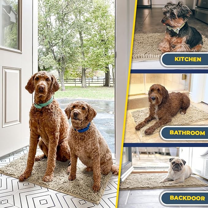 Muddy Mat® Shown on TV – Super Absorbent Microfiber Dog Door Mat for Muddy Paws, Non-Slip Washable Pet Rug, Quick Dry Chenille Entryway Carpet, Machine Washable Indoor Outdoor mat, Beige 35"x24"