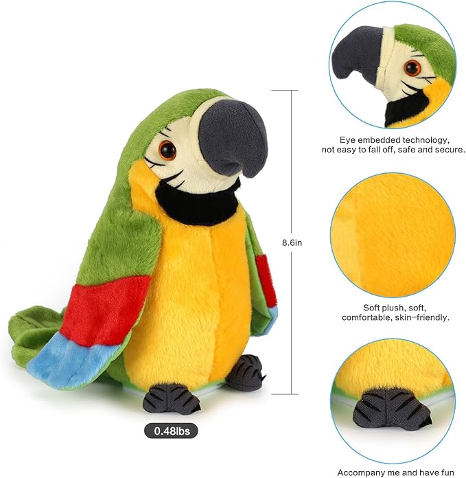 Talking Parrot - Repeats What You Say with Cute Voice - Electronic Pet Talking Plush Toy Parrot for Child Kids Gift Party Toys。