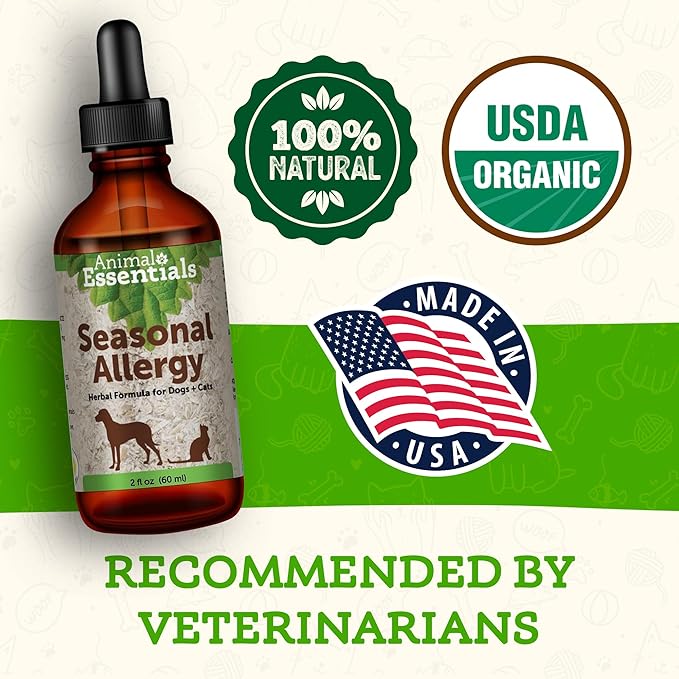 Animal Essentials Seasonal Allergy - Formulated with Nettle Leaf, Eyebright Herb, Licorice and Burdock Root, Herbal Formula for Dogs and Cats, Organic Herbs, Natural Vitamins and Minerals - 2 fl oz