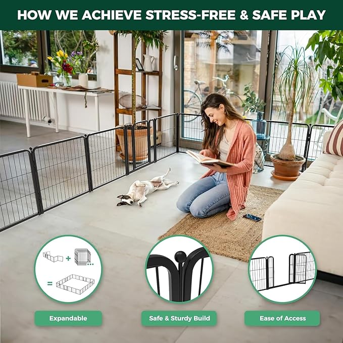 FXW Homeplus Unleashed Indoor Dog Playpen - Stress-Free and Safe Play, Heavy Duty 24 Inch 4 Wire Panels Dog Pen for Puppy and Small Dogs, Black│Patented