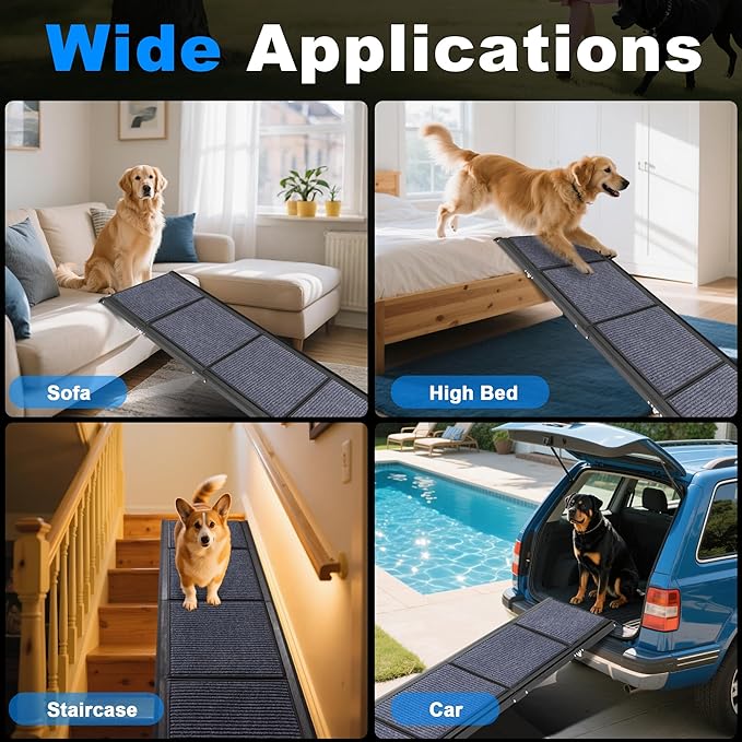 AQUILLA Dog Ramp for Car, 71" Extra Long Folding Dog Ramp, Anti-Slip Felt Surface, Lightweight Pet Ramps for Large Dogs, Portable Outdoor Dog Car Ramp for SUV, Truck, Up to 250LBS (71" L x 19.7" W)
