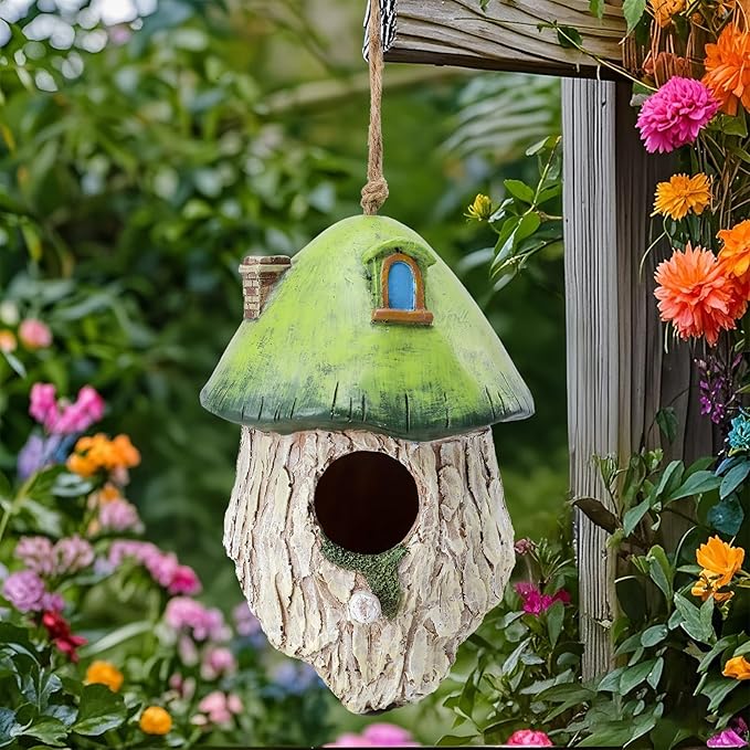 Yinns Bird House for Outside, Birdhouses for Outdoors Nesting, Decorative Resin Bird Houses for Yard Garden Decor, Water Proof