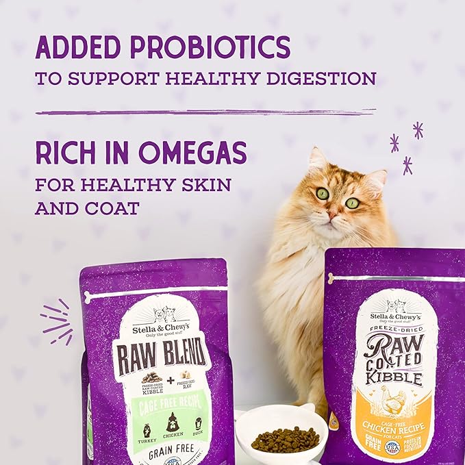 Stella & Chewy's Raw Coated Cat Food - High Protein, Grain-Free Kibble with Cage-Free Duck - Premium Digestive Support with Probiotics - Natural Small Kibble - Perfect For Picky Eaters - 2.5 lb Bag