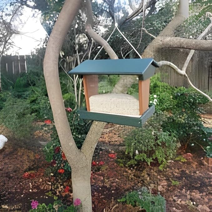Plastic Hanging Hopper Bird Feeder, Large Bird Feeders for Outdoors, Suitable for Food, Seed, Mealworm (Large, Turf Green & Cedar)