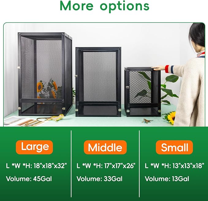 13 Gal Detachable and Foldable Reptile Butterfly Cage Terrarium, 360° Observation, Airflow, Interaction in Gecko Tank for Crested Geckos, Leopard Geckos, Chameleons, Bearded Dragons