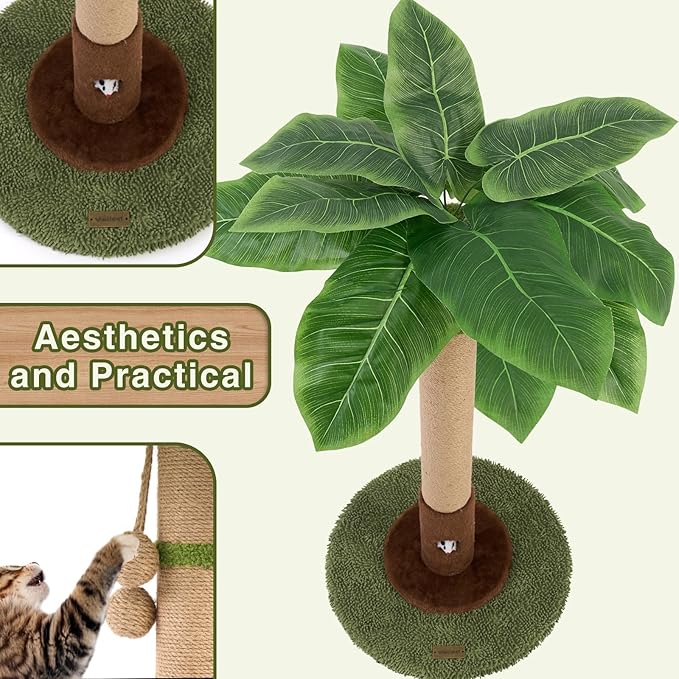 35" Tall Cat Scratching Post, Cat Scratcher for Indoor Cats, Sisal Rope Scratch Post with Hanging Ball and Cat Toys for Kitten Adult Cats