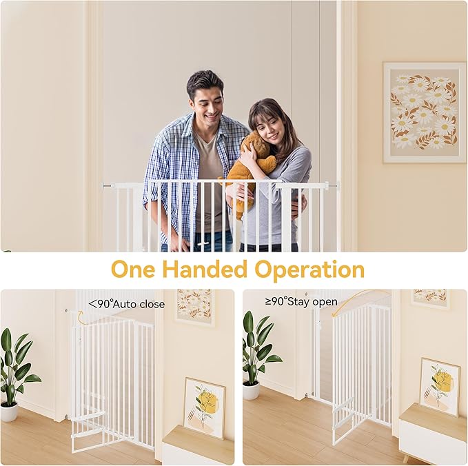 YITAHOME Extra Tall 55" High Metal Dog Gate with Cat Door, 29.5"- 43" Wide Auto Close Pet Gate Indoor for Stairs, Doorways, House, No Drilling Pressure Mount, Sturdy, White