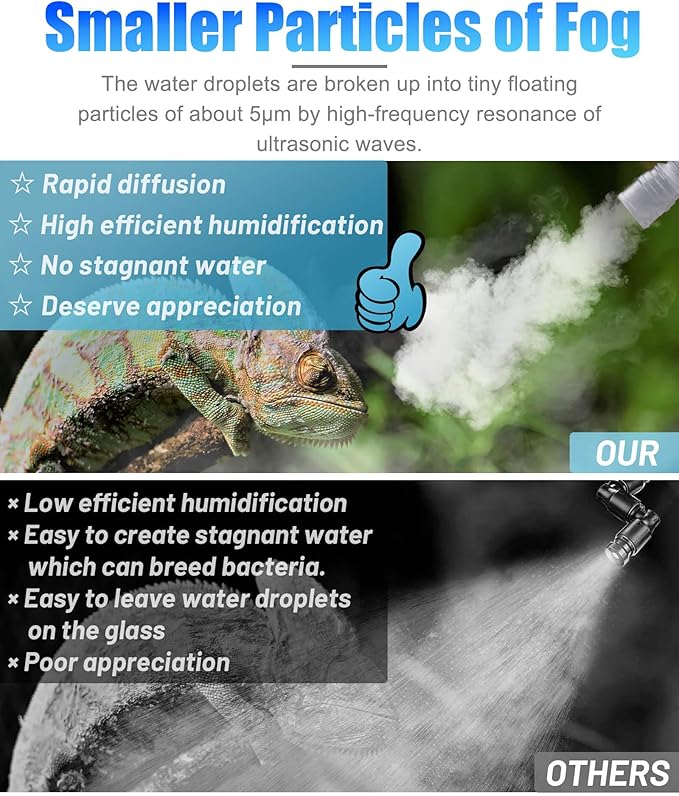 4L Top-Fill Reptile Fogger Humidifier Mister for Terrariums, Easy to Refill & Clean, Adjustable Fog Output, Dry-Run Protection, Ideal for Snake(Ball Python), Tortoise, Chameleon, Frog or Hermit Crab