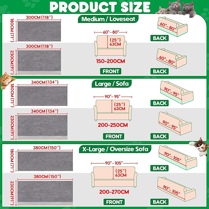 Cat Scratch Furniture Protector - Anti-Slip, Waterproof Sofa Cover to Keep Cats Off, Pet-Friendly Couch Protectors for 3 Cushion Couch, Anti-Scratch Couch Cover for Pets and Kids 134"X91"Dark Gray