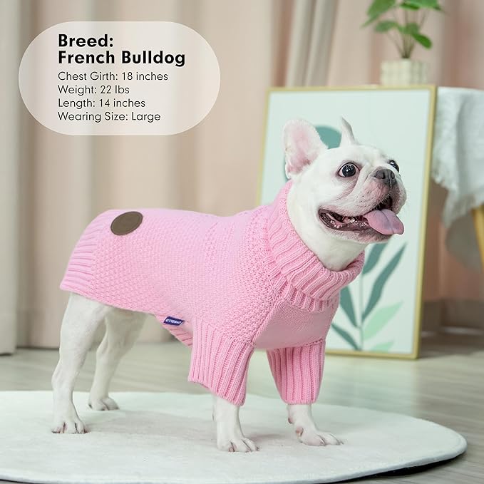 cyeollo Dog Sweater Knitwear Turtleneck Soft Knitwear Pullover Sweaters with Leash Hole Warm Dog Clothes for Large Dogs,Pink, XXXL