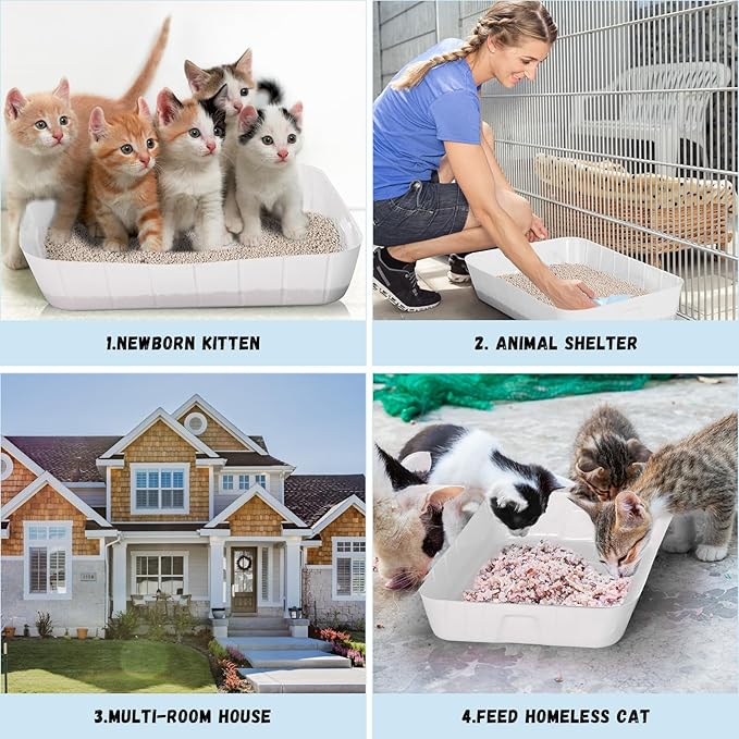 Bokon 25 Pcs Disposable Litter Boxes for Cats Plastic Cat Litter Tray Large Kitten Pan for Kitty Rabbit Guinea Pig Hamster Pets Supplies Travel Home Toilet, 15.7 x 11.8 x 3 Inches(White)