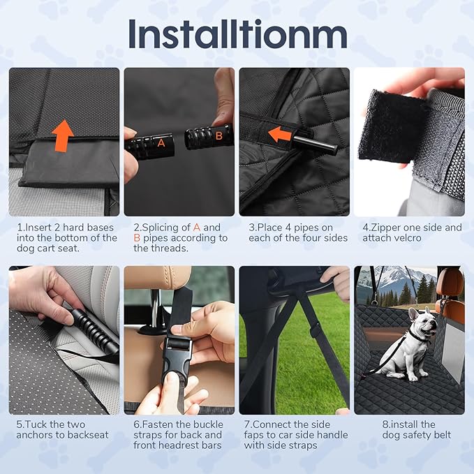 Dog Car Seat for Large Medium Dogs - Hard Bottom Back Seat Extender for Dogs - Waterproof Non-Slip Pet Carseat for Medium Sized - Dog Hammock for Car SUV Truck