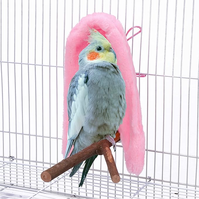 Comfort Corner Fleece Bird Blanket Parrot Cage Snuggle Hut Warm Bird Nest House Bed Hanging Hammock Toy for Parakeet Cockatiel Pigeon Small Animals Shelter Plush Bedding(Pink/S)