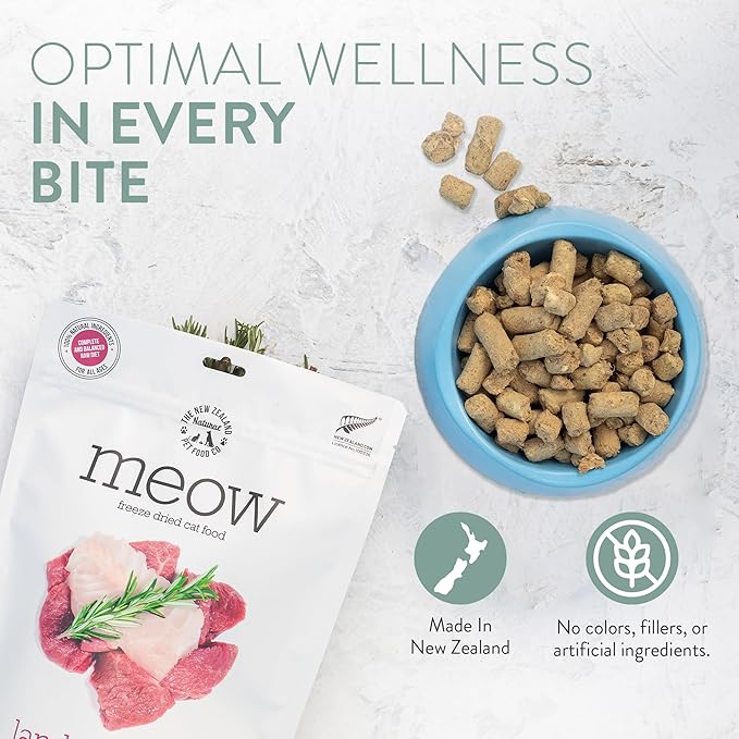 Meow Freeze Dried Cat Food - Lamb & King Salmon Recipe,High Protein Cat Treats,Meals & Toppers,Dry Cat Food,9.9oz