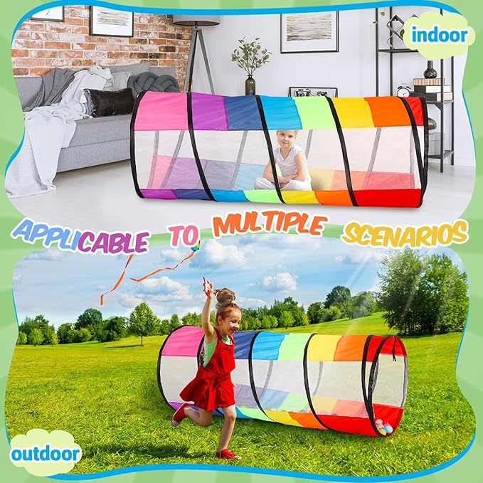 27.6 Inch Extra Large Play Tunnel for Kids Pop Up Crawl Tunnels Colorful Crawls Tube for Toddler Collapsible Tunnel Toy Gift with Breathable Mesh for Children Pet Indoor Outdoor (2 Pcs)