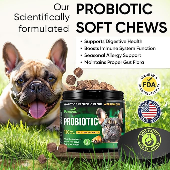 Probiotics for Dogs - Digestive Enzymes Gut Flora, Digestive Health, Immune System - Diarrhea Support, Itchy Skin, Allergies - Pumpkin, Flaxseed Meal, Papaya Powder - Probiotic Chews for Dogs
