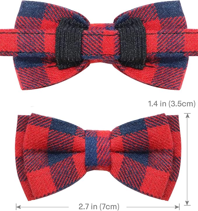 Joytale Upgraded Cat Collar with Bells, Breakaway Cat Collars with Bow Tie, 1 Pack Girl Boy Safety Plaid Kitten Collars, Red
