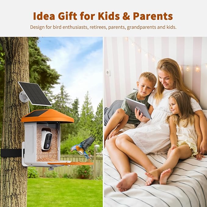 Bird Feeder with Camera with AI Identify Birds Species Solar Panel, Live View, Instant Arrival Alerts