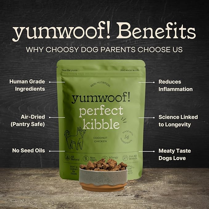 Yumwoof Perfect Kibble Non-GMO Air Dried Dog Food | Improves Allergies & Digestion with Organic Coconut Oil, MCTs & Antioxidants | Vet-Approved Soft Dry Diet | Made in USA (Chicken 3.5lbs)
