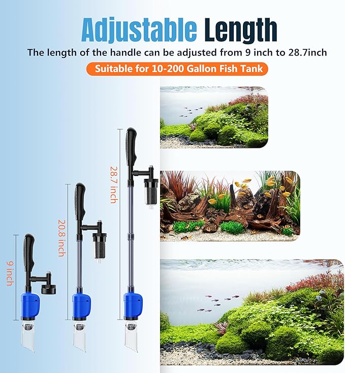 Aquarium Vacuum Gravel Cleaner,6 in 1 Multi Function Electric Fish Tank Vacuum Gravel Cleaner with Strong Suction for Water Change Wash Sand Water Circulation(110V/32W)