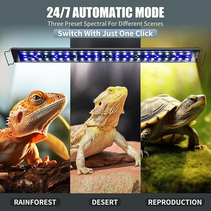 18-Inch LED UVA UVB Light for Reptiles with Controller, Full Spectrum UVA & UVB Reptile Light with Auto 24-Hour Cycle Timer & 10 Dimmable for Bearded Dragons, Turtles, Frogs, Snakes, Plants