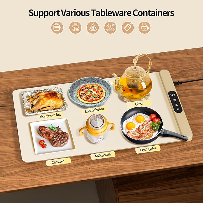 Electric Food Warming Mat for Heating, 15"x23.6" Portable Foldable Silicone Warming Tray with 6 Adjustable Temperature, Food Warmers for Parties Buffet, Gatherings, Daily Use