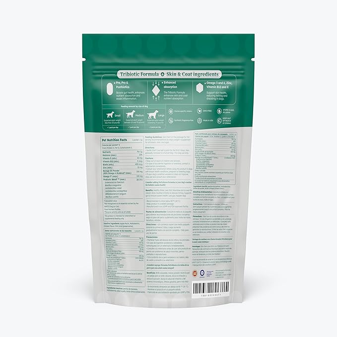 Skin and Coat Synbiotic Formula - with Fish Oil, Biotin, Zinc, Borage Oil, and Probiotics in 30 Packs