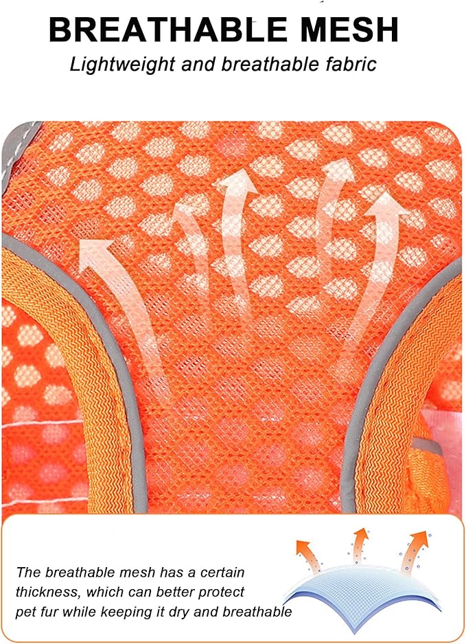 XXXS Orange Soft Mesh Dog Harness and Leash Set,No Escape Puppy Harnesses for Training Walking, Reflective Adjustable Puppy Vest for Small Medium Dogs, Cats (Orange, XXXS)