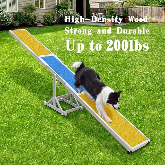 Wooden Dog Agility Seesaw - 118x13x21 Inch Agility Training Equipment for Backyard Obstacle Courses, Dog Exercise & Play Set
