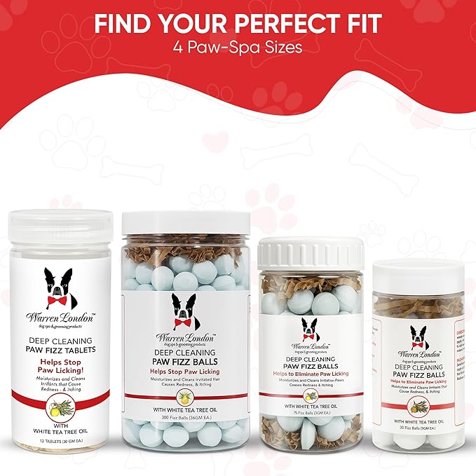 Warren London Deep Cleaning Paw Soak for Dogs – 30 Count Fizz Balls | Soothes Itchy, Irritated Paws with Seaweed, Tea Tree Oil & Aloe | Anti-Lick Paw Relief & Easy 5-Minute Spa