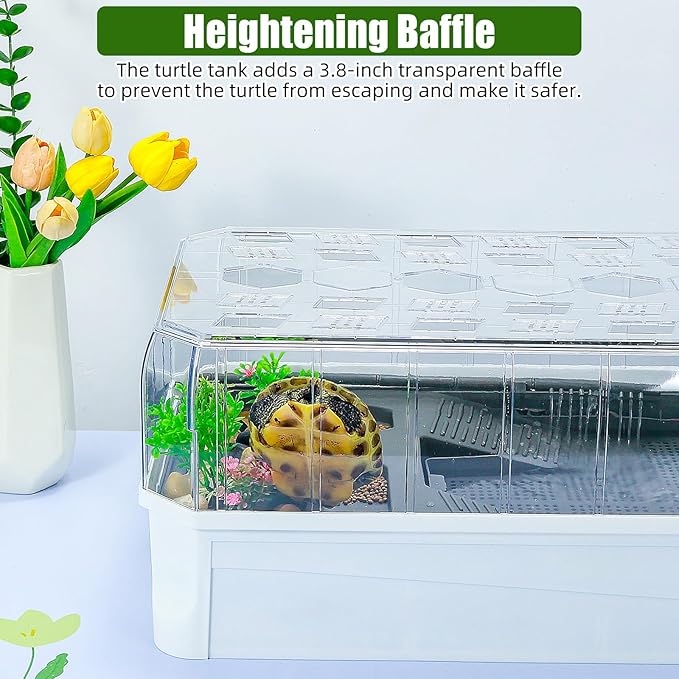 18.2×9.1×7.8'' Turtle Aquarium Turtle Tank with Filter-Rain Shower SPA Experience, Water Changes, and Ample Space for Activities-Suitable for Tortoises, Turtles, Hermit Crabs