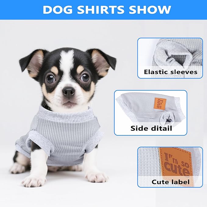 2 Pack Dog Shirt Vest Dog Clothes for Small Dogs Summer Waffle Puppy T-Shirts Soft Sleeveless Pet Clothes Lightweight Medium Large Doggy Outfit Cat Clothing (Blue+Grey, X-Small)