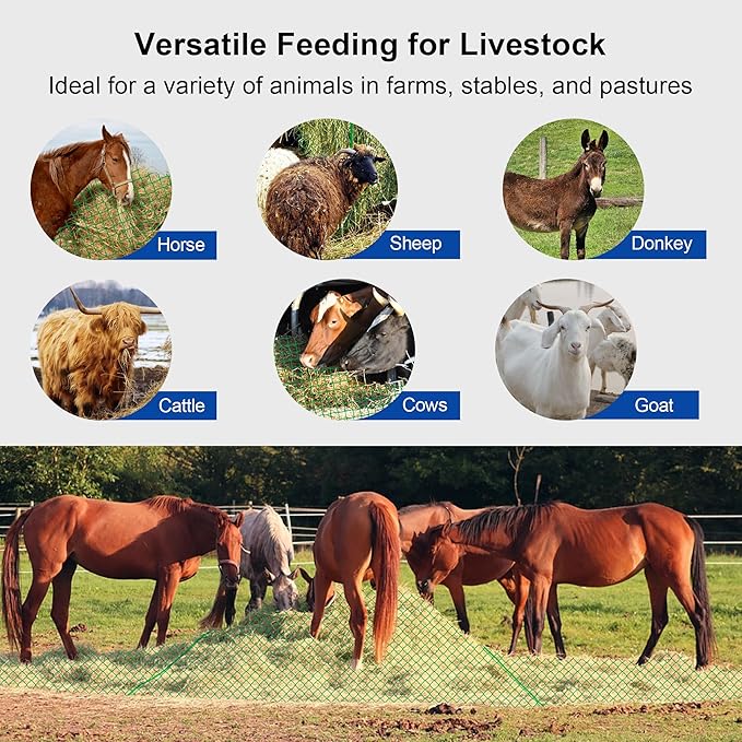 6x6 ft Round Bale Hay Net- Large Slow Feed Hay Net for Horses Goat Livestock, Knotless Sturdy Whole Bale Feeder with 1.57" Holes Fits for Round Bales 4x4 5x5, 6x6ft or Square 3x3x8, 4x4x8, 5x5x8ft