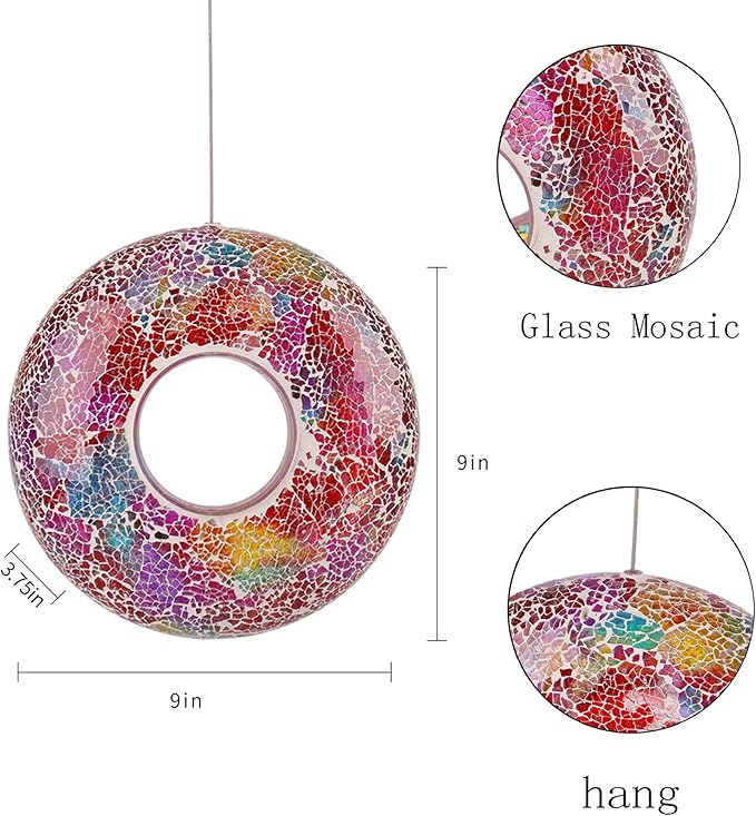Topadorn Mosaic Bird Feeder - Hanging Circular Fly-Through Feeder for Wild Birds