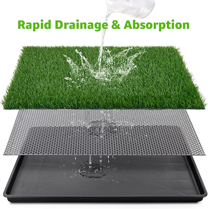 LOOBANI 41x27in Large Dog Litter Box: Dog Grass Pad with Tray with 2×Artificial Grass Pads + 1×Drainage Grate - Quickly Absorbent Portable Patio Potty for Balcony Apartment Indoor Outdoor Use