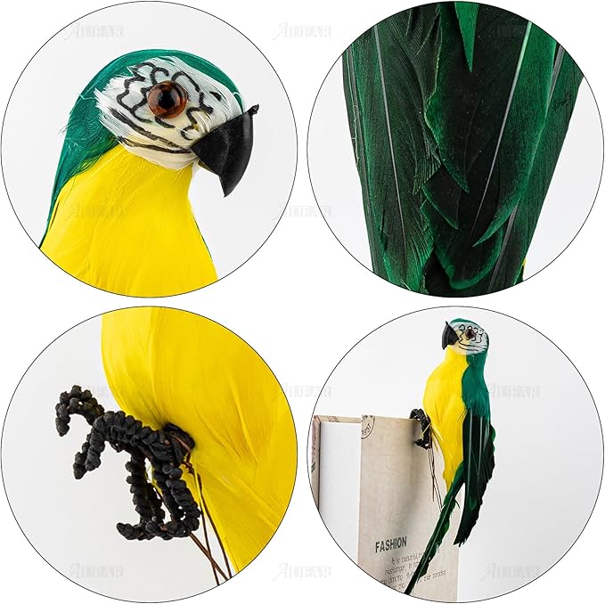 AUEAR, 9.8 Inch Green Artificial Birds Realistic Parrot Decor Model for Decoration Craft