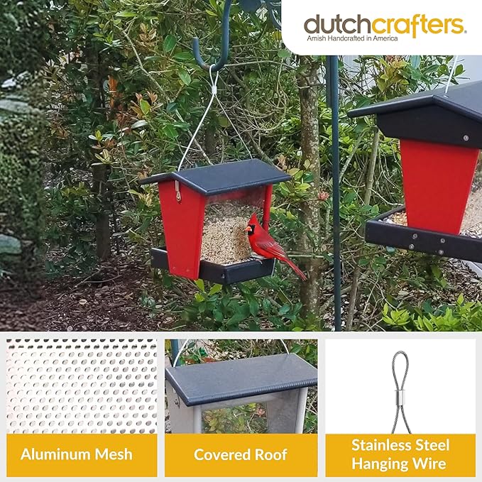 Plastic Hanging Hopper Bird Feeder, Small Bird Feeders for Outdoors, Suitable for Food Seed, Mealworm (Small, Turf Green & Cherry Wood)