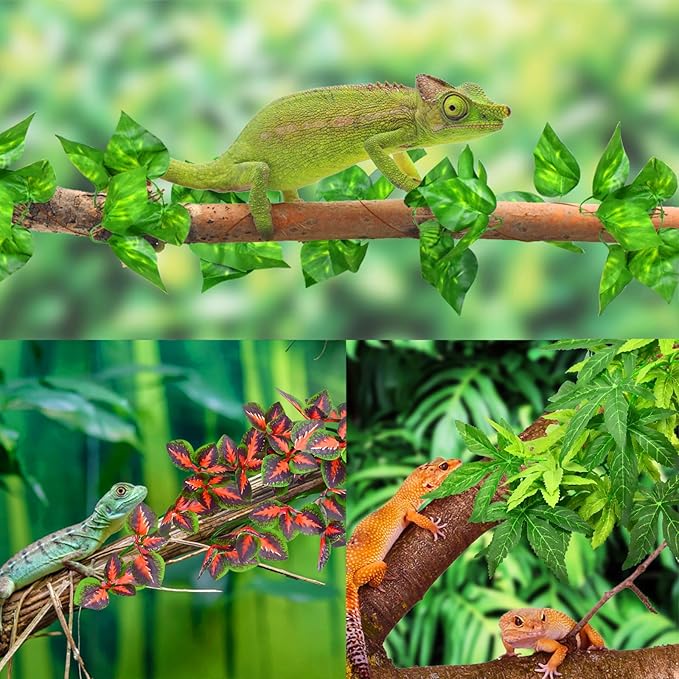 KATUMO Reptile Plants, 3 PCS Amphibian Hanging Plants with Suction Cup for Snake, Bearded Dragons, Lizards, Geckos, Toads, Hermit Crab Tank Pets Habitat Decorations