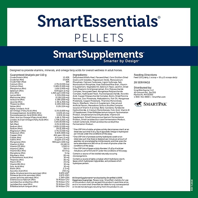 Nutrition Essentials SmartPak | Nutritional Supplement for Horses | Containing Essential Vitamins, Minerals, Amino Acids, and Omega 3 | Healthy Skin & Horse Coat | 28 Days Supply