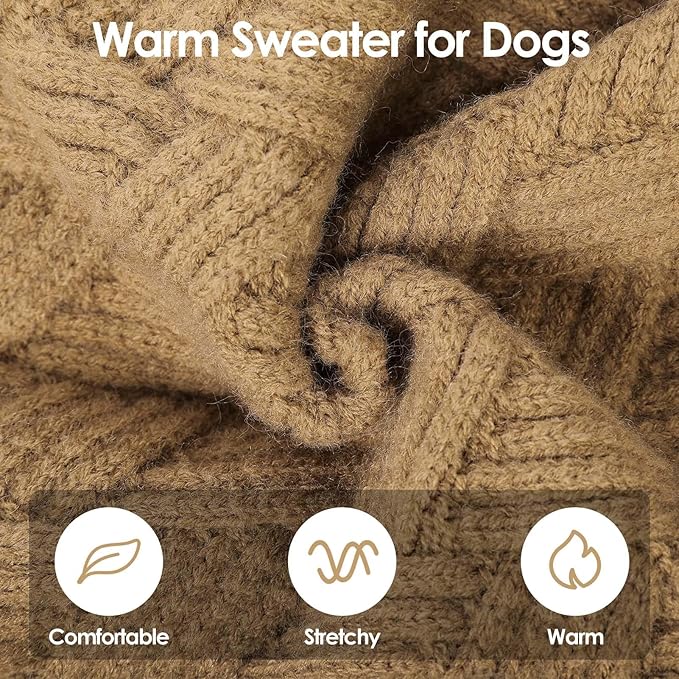 SUNFURA Dog Sweater, Christmas Sweaters for Large Dogs, Solid Color Dog Pullover for Fall Winter, Warm Sweatshirt Knit Turtleneck for Corgi, French Bulldog, Camel L