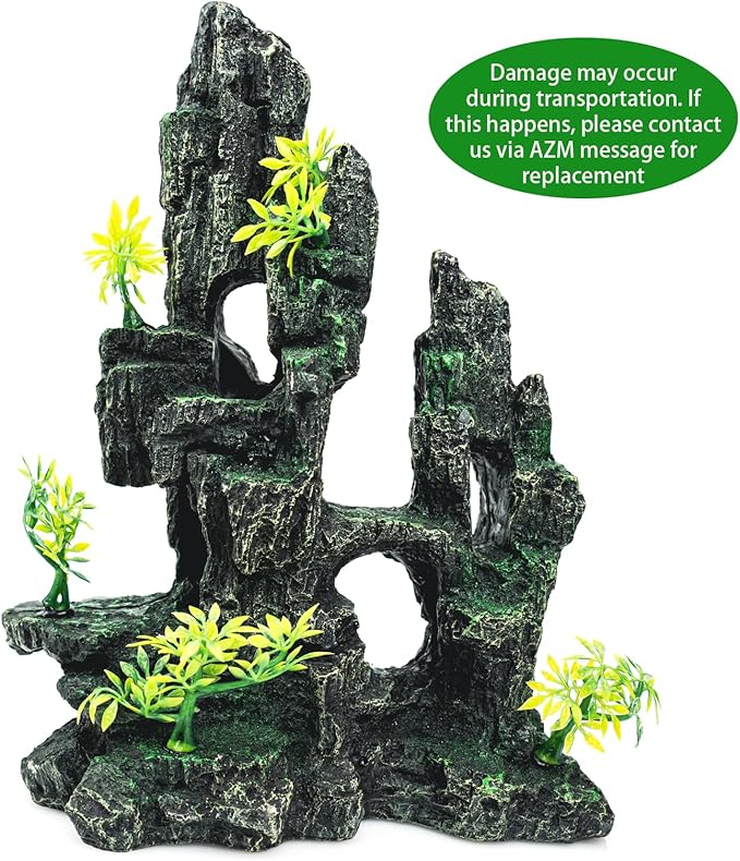 Aquarium Decor - Fish Tank Decorations with Mountain View Stone Ornament, Ideal for Betta, Snails, Turtle, Hiding, Climbing, Exploring, Landscaping, Aquascaping
