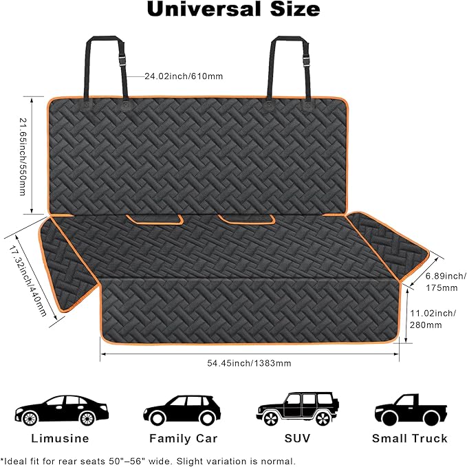Dog Car Seat Cover for Back Seat, 600D Oxford Waterproof Bench Protector for Dogs Non-Slip Anti-Scratch Pet Rear Seat Cover Fits Cars SUVs Small Trucks