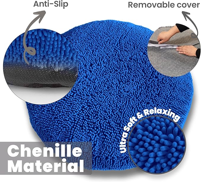 Muddy Mat® Cloud K-9 Bed for Dogs & Cats, Soft & Relaxing Donut Dog Bed, Chenille Material, Removable Cover, Washable & Dryer Safe–Navy Blue Small(25'x25')