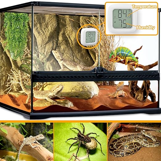 2 PCS Reptile Thermometer and Humidity Gauge for Reptile Tank with On-Off, Reptile Tank Accessories for Jumping Spider, Leopard Gecko, Hermit Crab, Gecko, Ball Python, Lizard, white,rectangle
