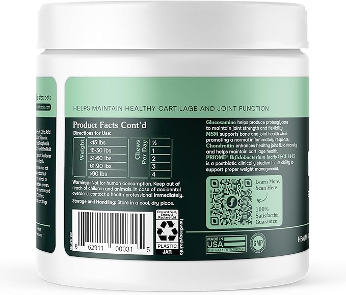 Fera Pets Hip & Joint Supplement for Dogs with Glucosamine, Postbiotics, & Green Lipped Mussel - Supports Healthy Joints and Weight Management - 90 Soft Chews