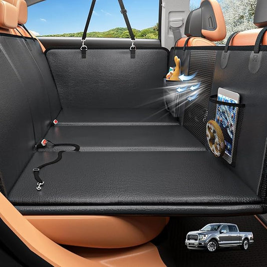 Back Seat Extender for Dogs, Hard Bottom Dog Car Seat Cover for Truck Back Seat, Upgraded PU Leather Dog Hammock for Car, Waterproof, Anti Scratch, Larger Space,(Holds 400lbs)