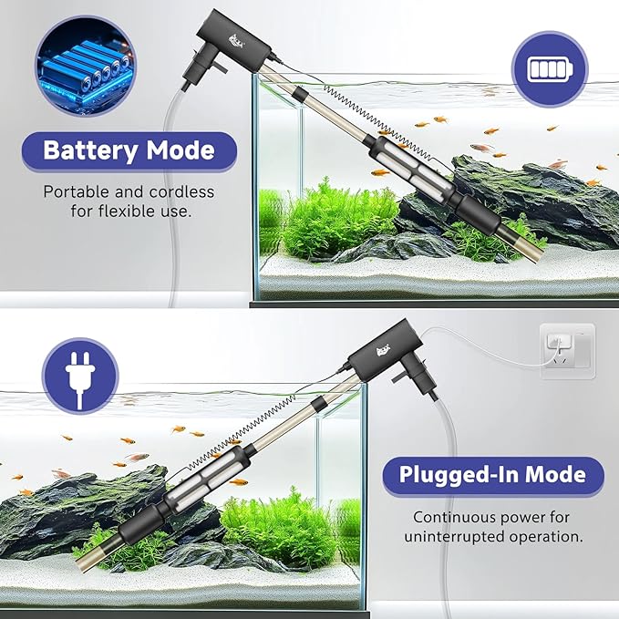 AQQA Electric Aquarium Vacuum Gravel Cleaner - 8W/213GPH Rechargeable Fish Tank Cleaning Tools Automatic Water Changer Pump with Debris Clean & Sand Washing, 4-Speed Adjustable Powerful Suction